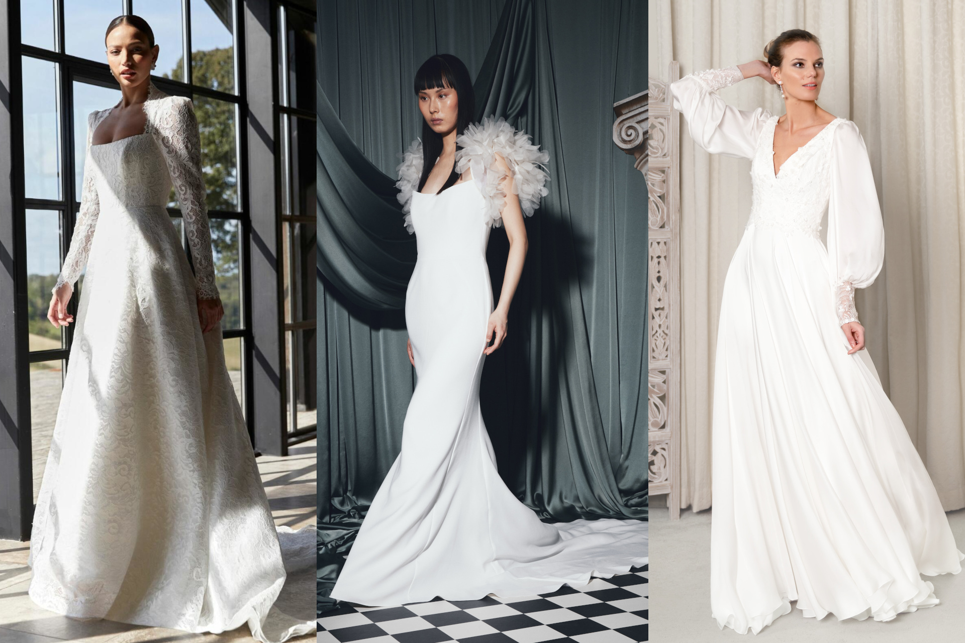 Women in wedding dresses with sleeves