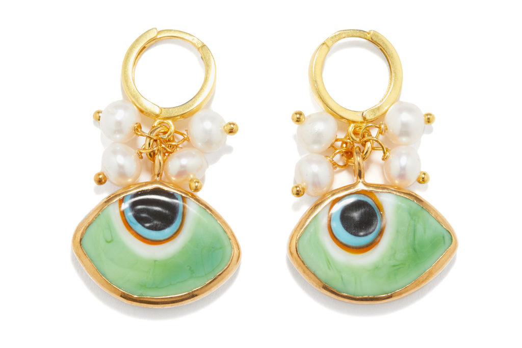 Green eye earrings