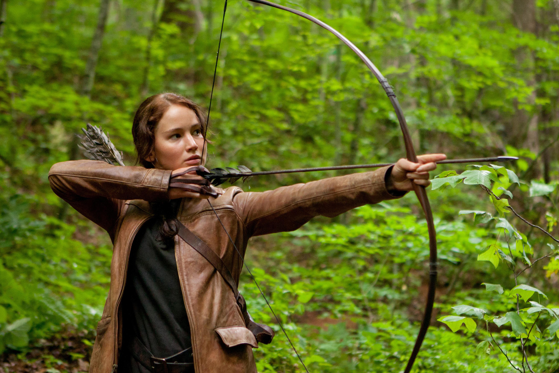 Jennifer Lawrence as Katniss in The Hunger Games