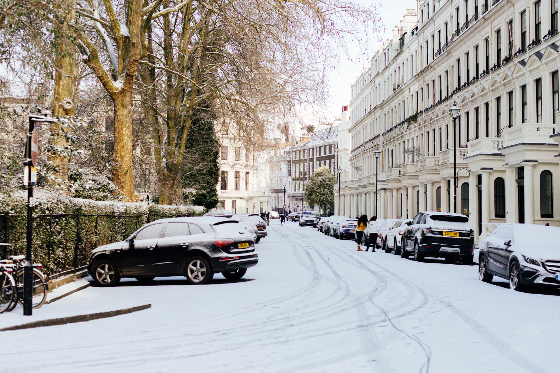 A snowy street in London