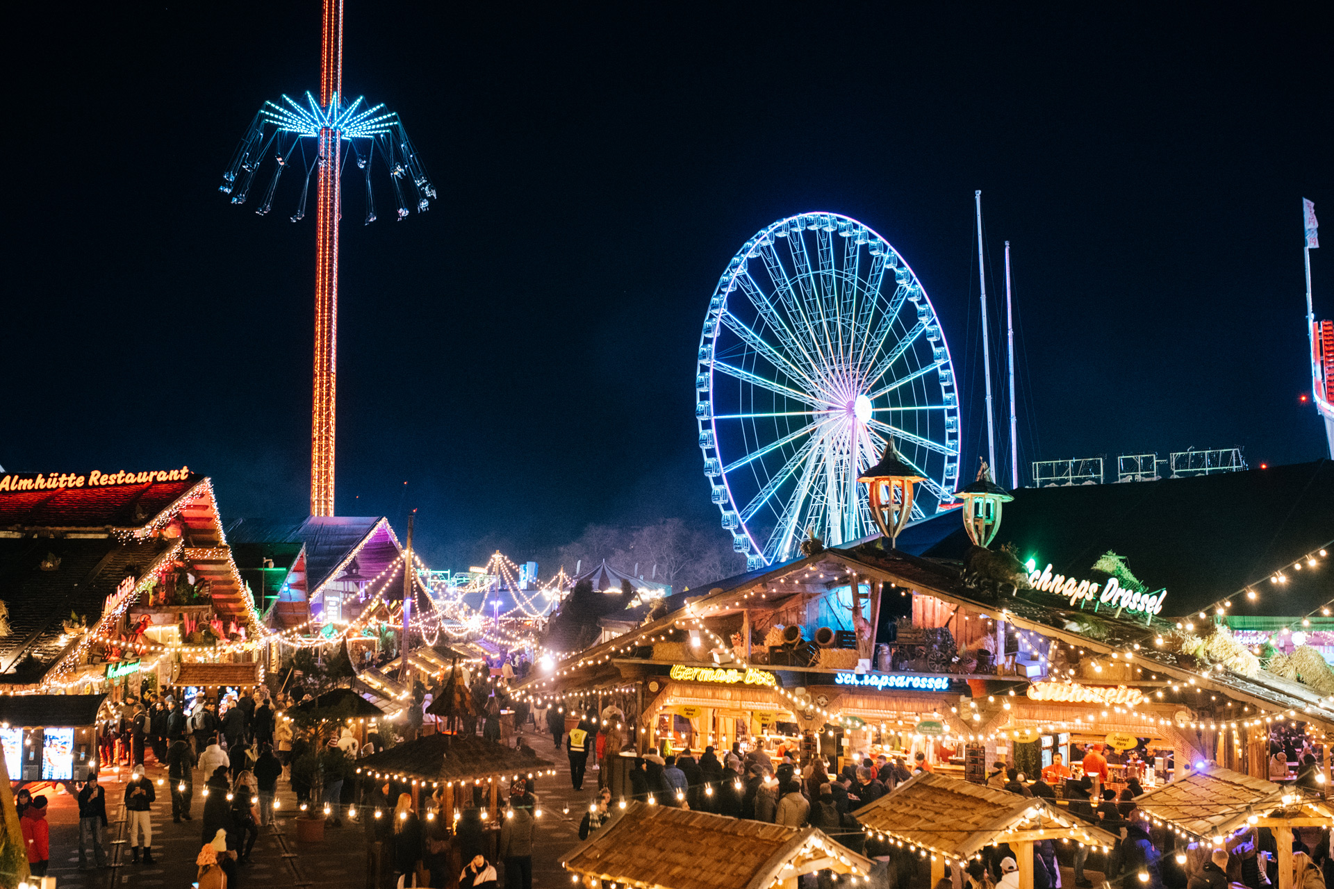 Rides and Christmas lights at Winter Wonderland in Hyde Park