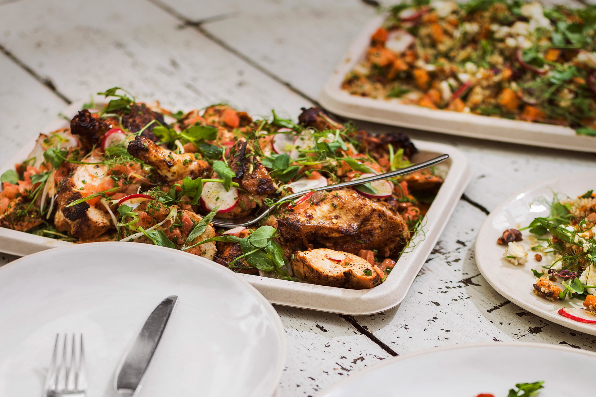 Coronation chicken and roasted broccoli