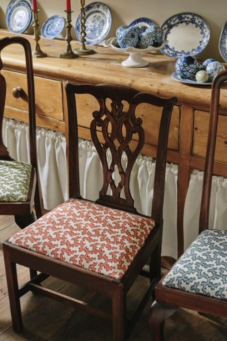 Wooden chairs with textile seats