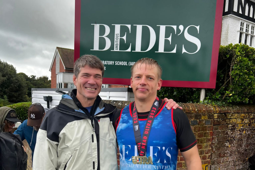 Pete and David after running the marathon