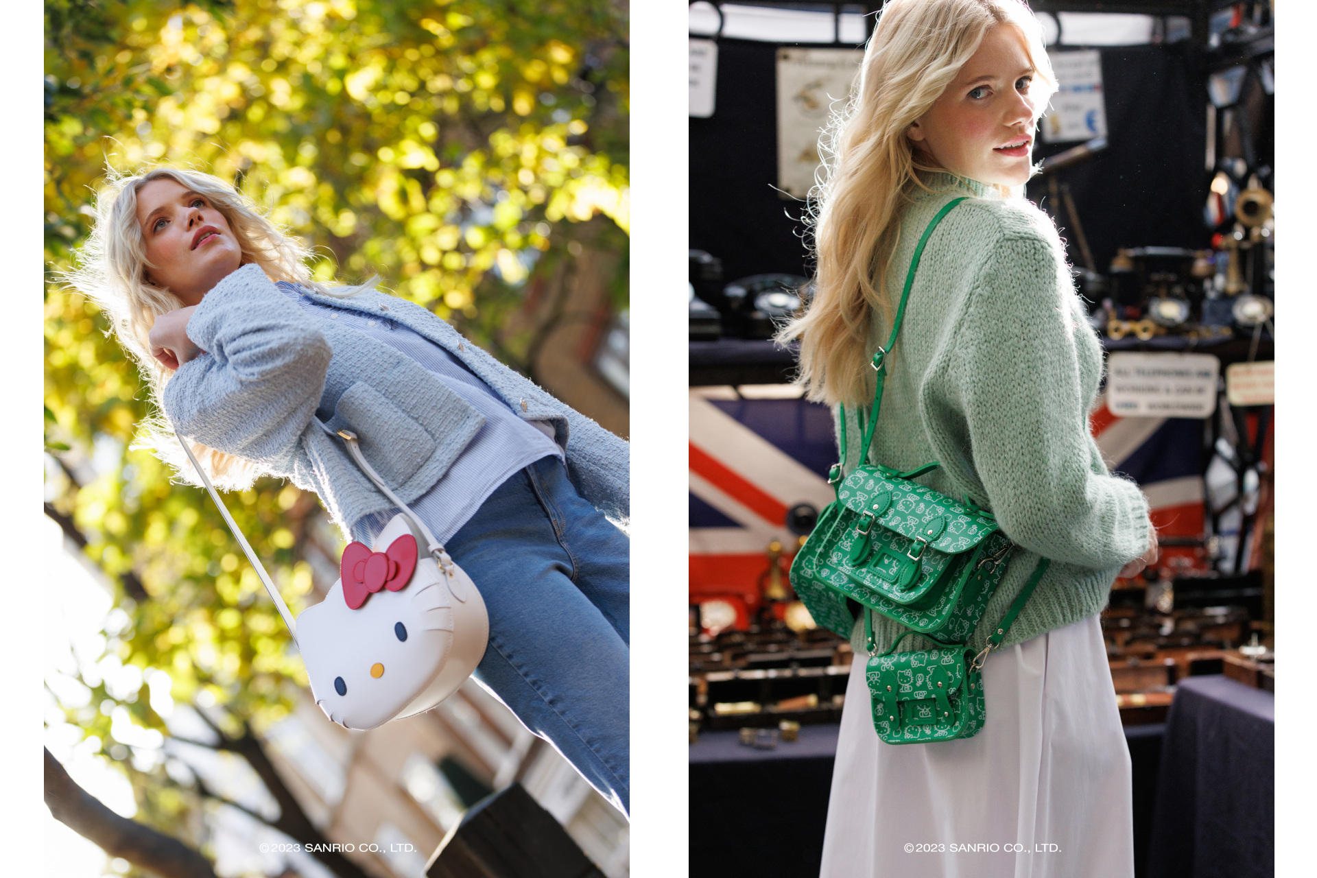 Close ups of woman holding colourful bags