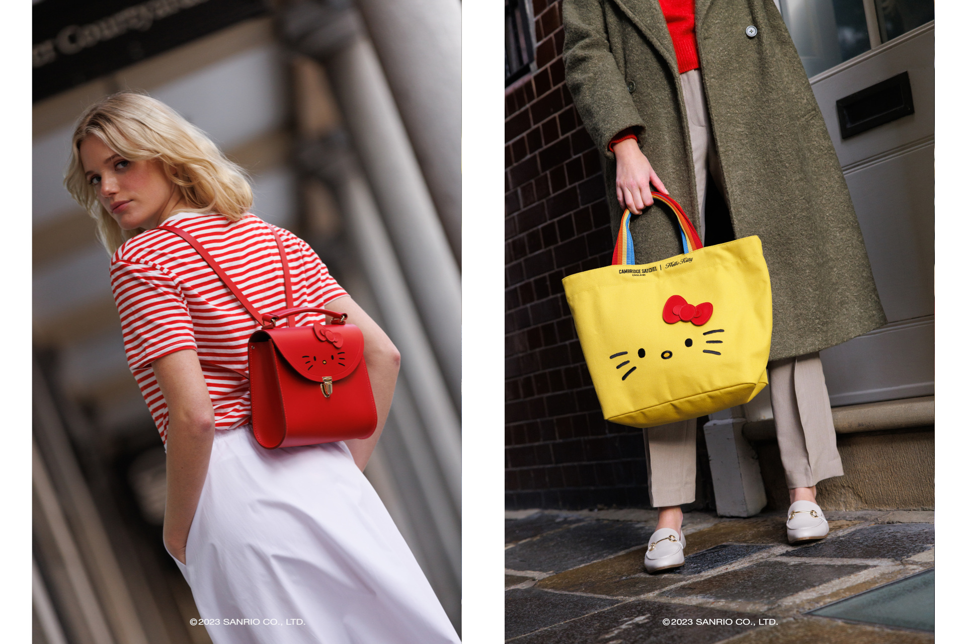 Close ups of woman holding colourful bags