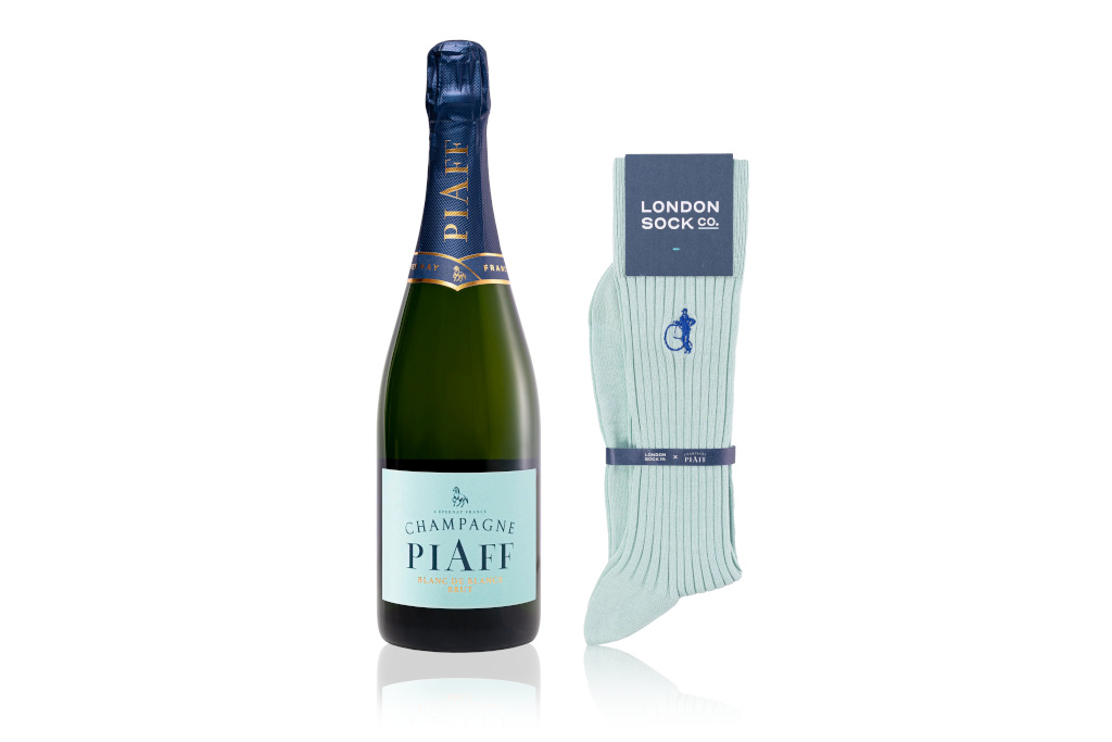Champagne and blue socks