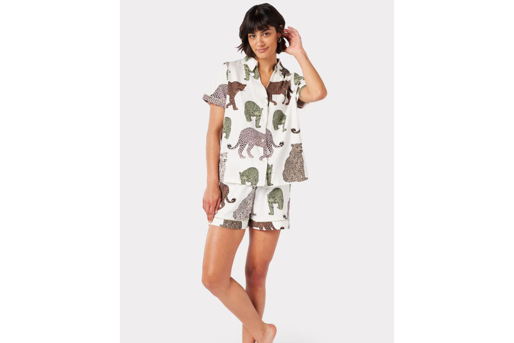 Woman in tiger print pj set