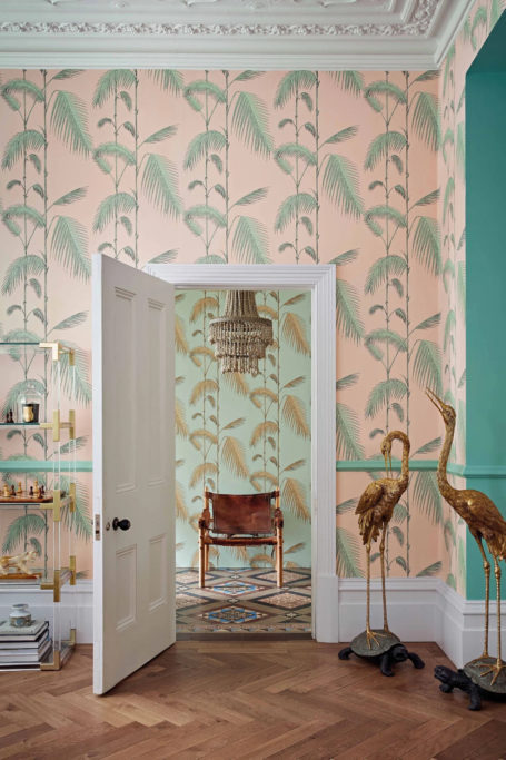 Room with pink wallpaper