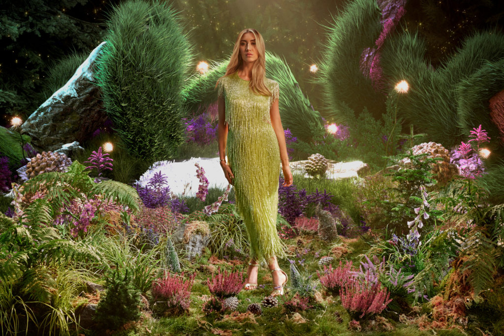 Sophie Habboo in green dress for Christmas ad