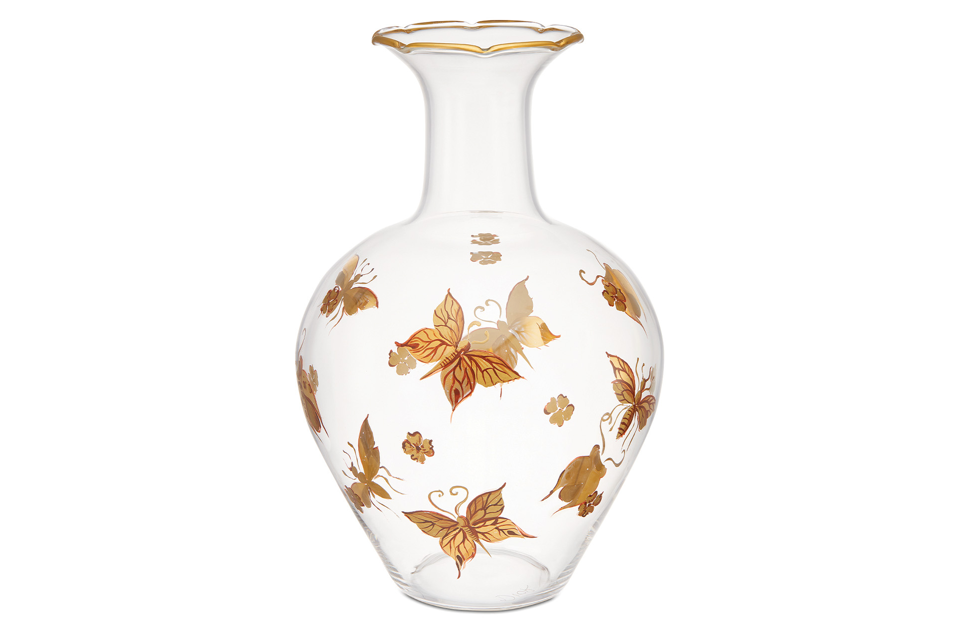 Glass vase with gold butterflies