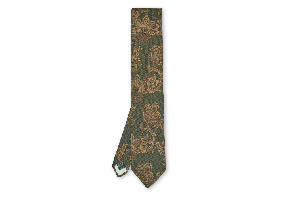 Green and gold floral tie