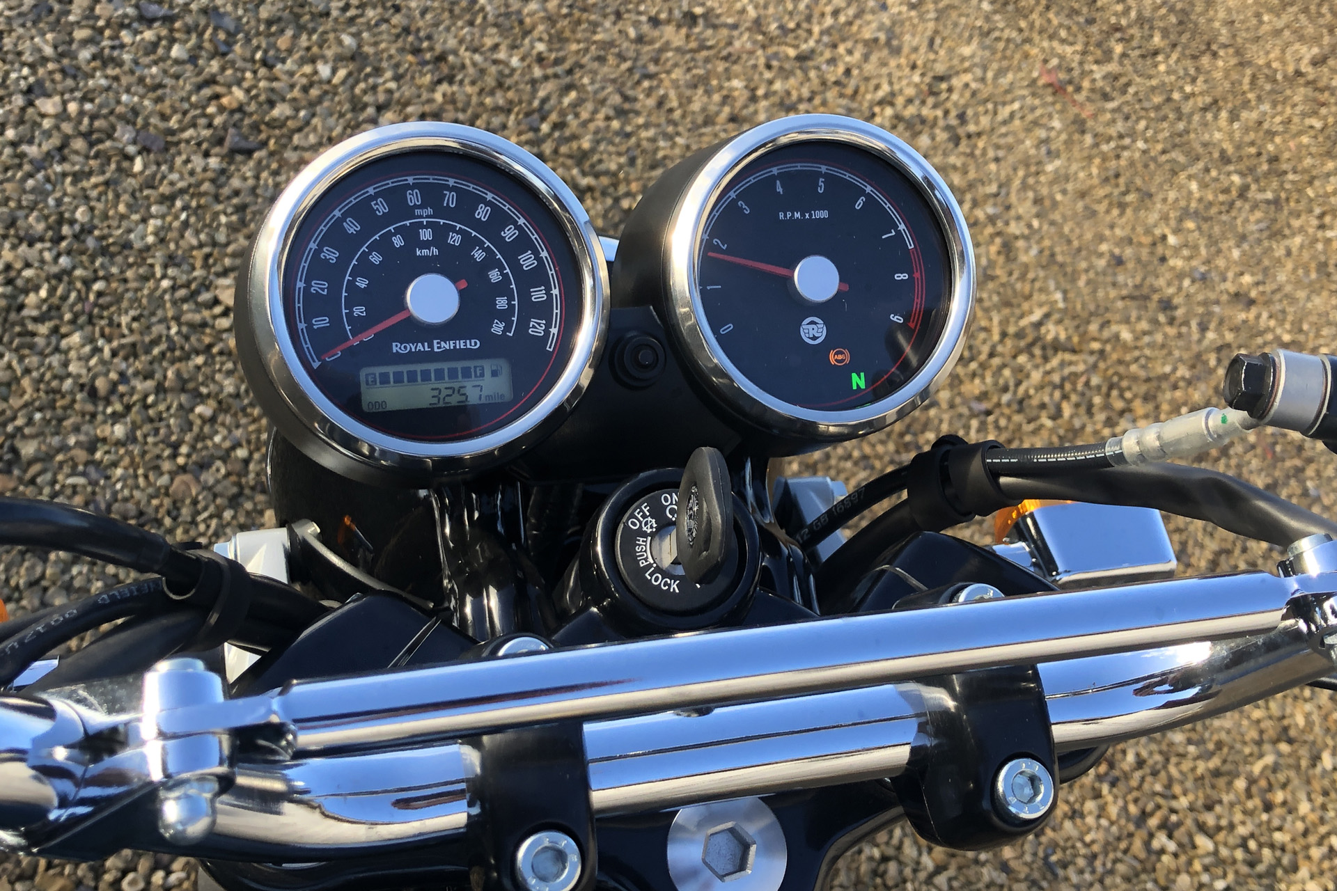 The speedometer on the Royal Enfield Interceptor