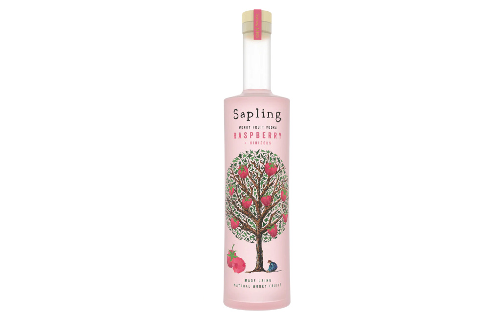 Pink bottle with tree illustration