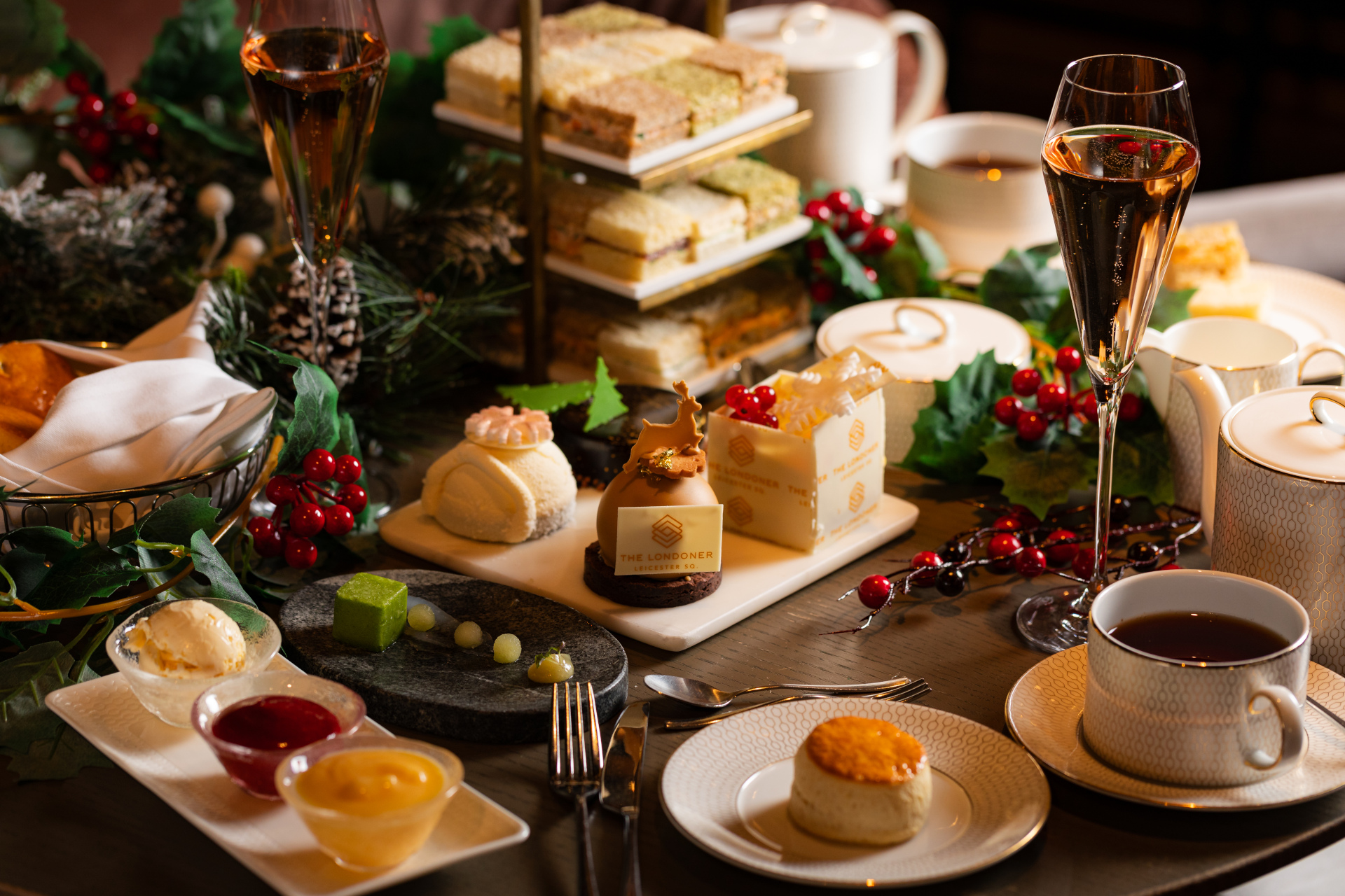 Festive afternoon tea spread at The Stage, London