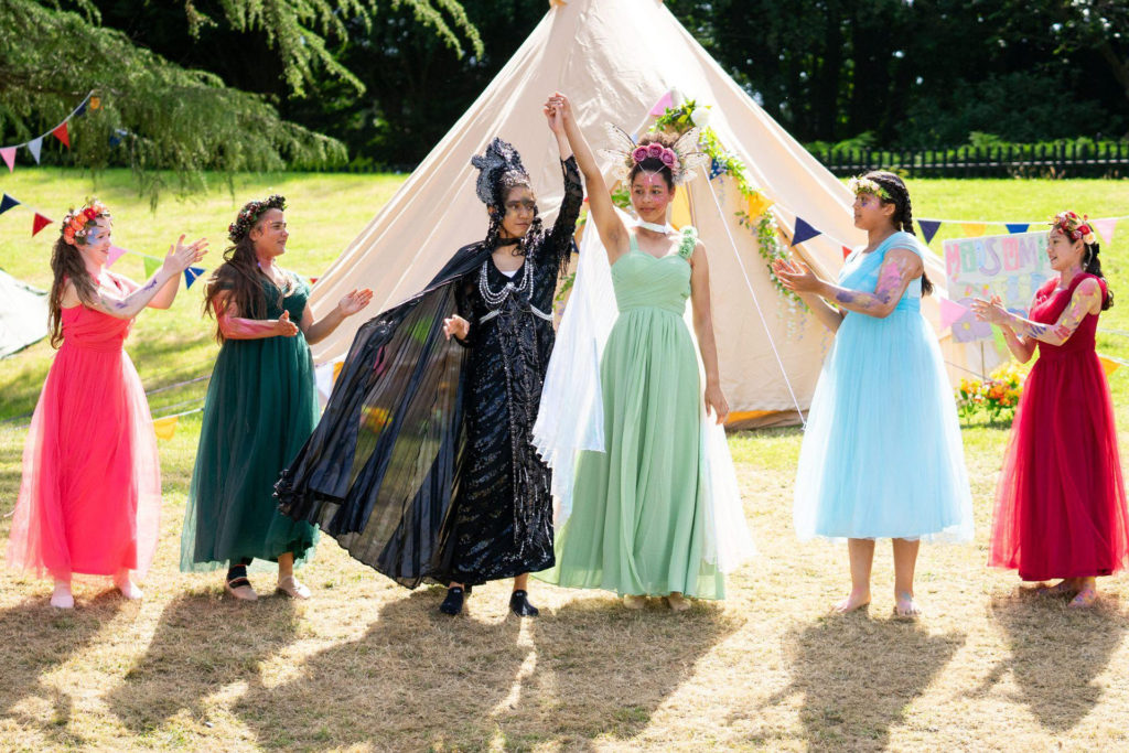 Girls taking part in Arts Week 2023 performing in Midsummer Night's Dream