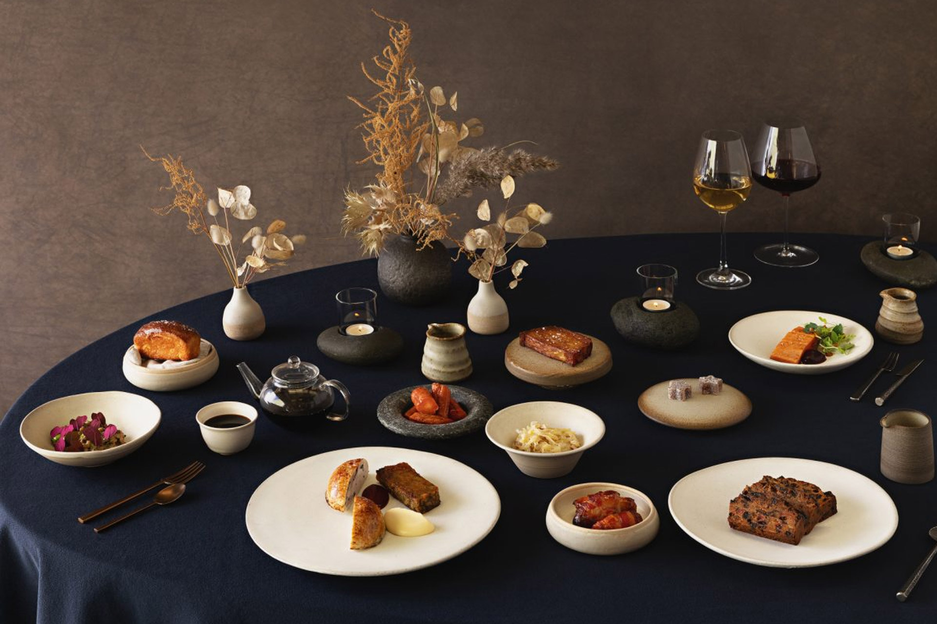 Table of lots of different food dishes