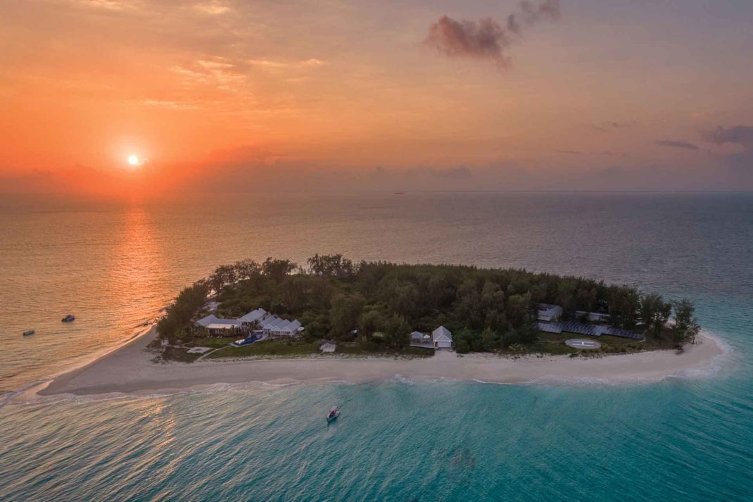 Aerial view of Thanda Island at sunset