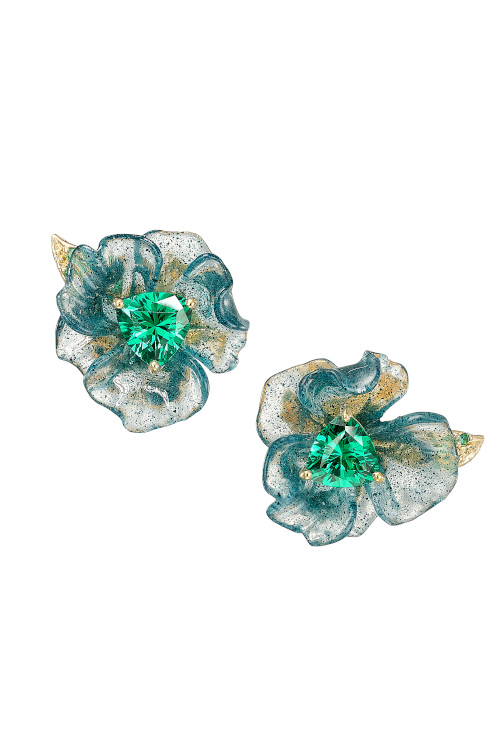 Green floral earrings