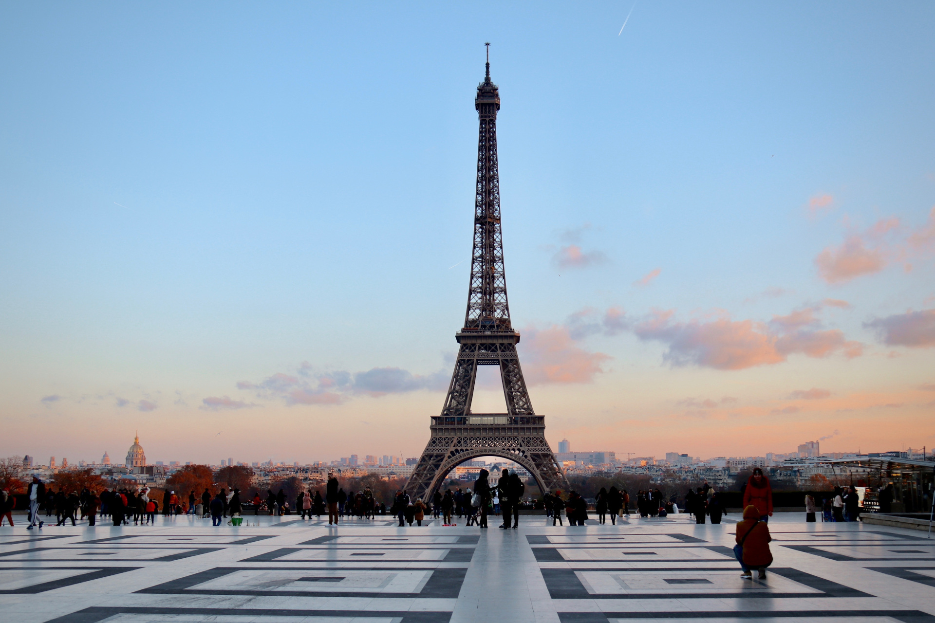 Eiffel Tower at sunset in Paris