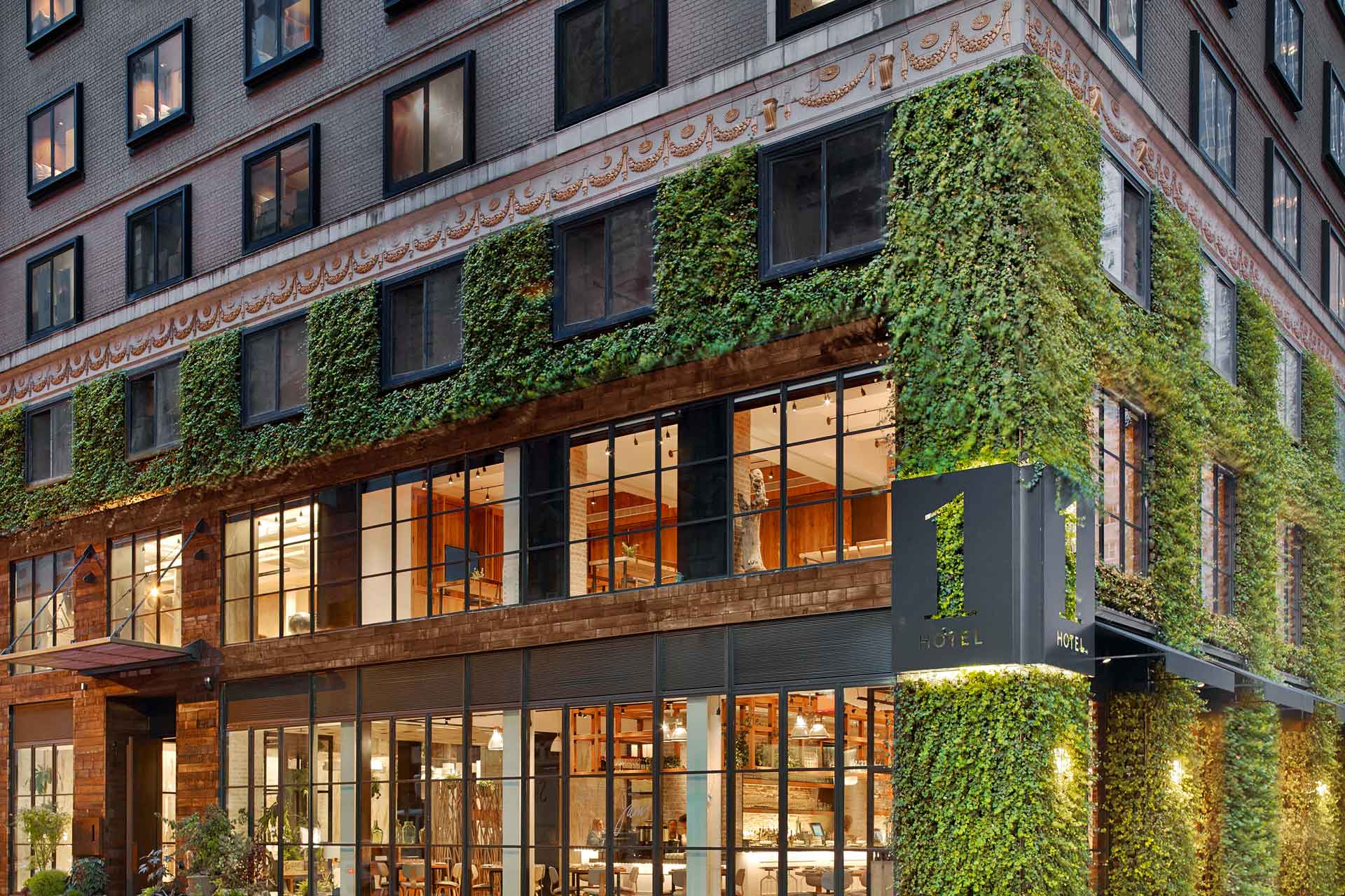 Ivy-clad hotel exterior in NYC