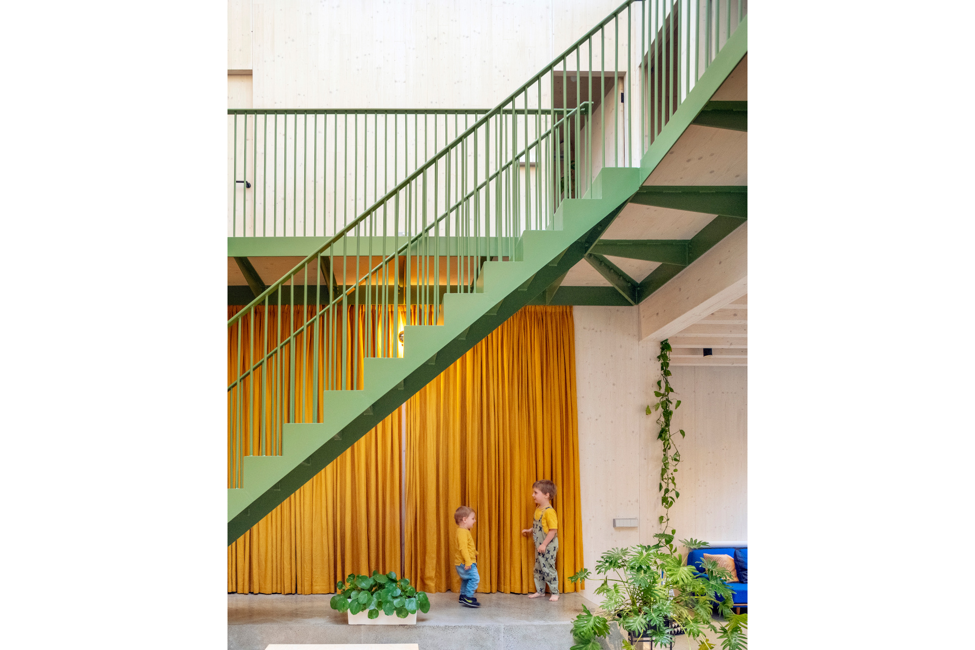 Staircase and curtain with children