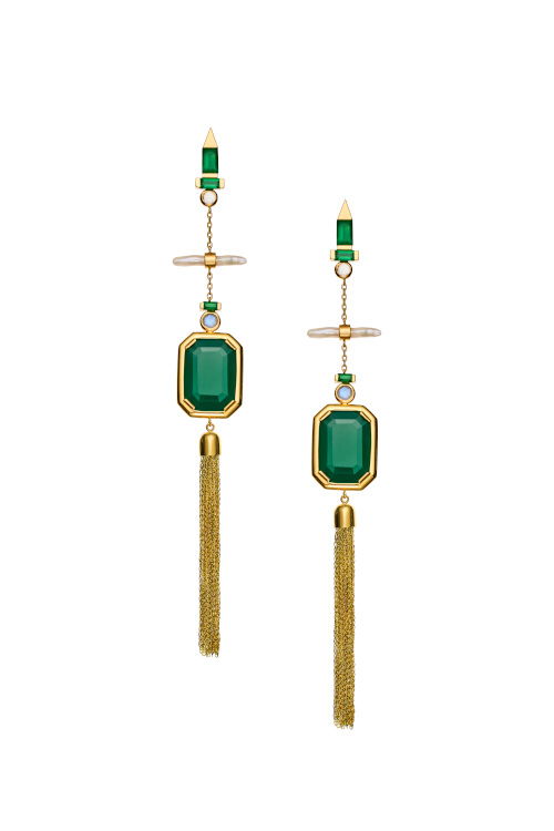 Green and gold earrings