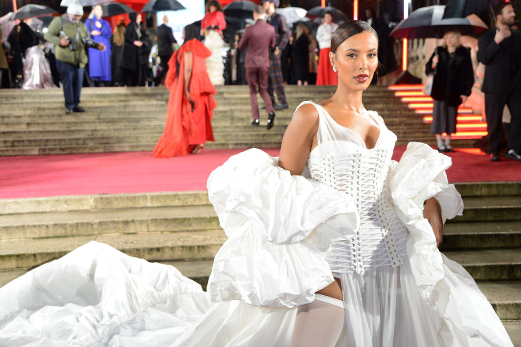 Maya Jama in white dress