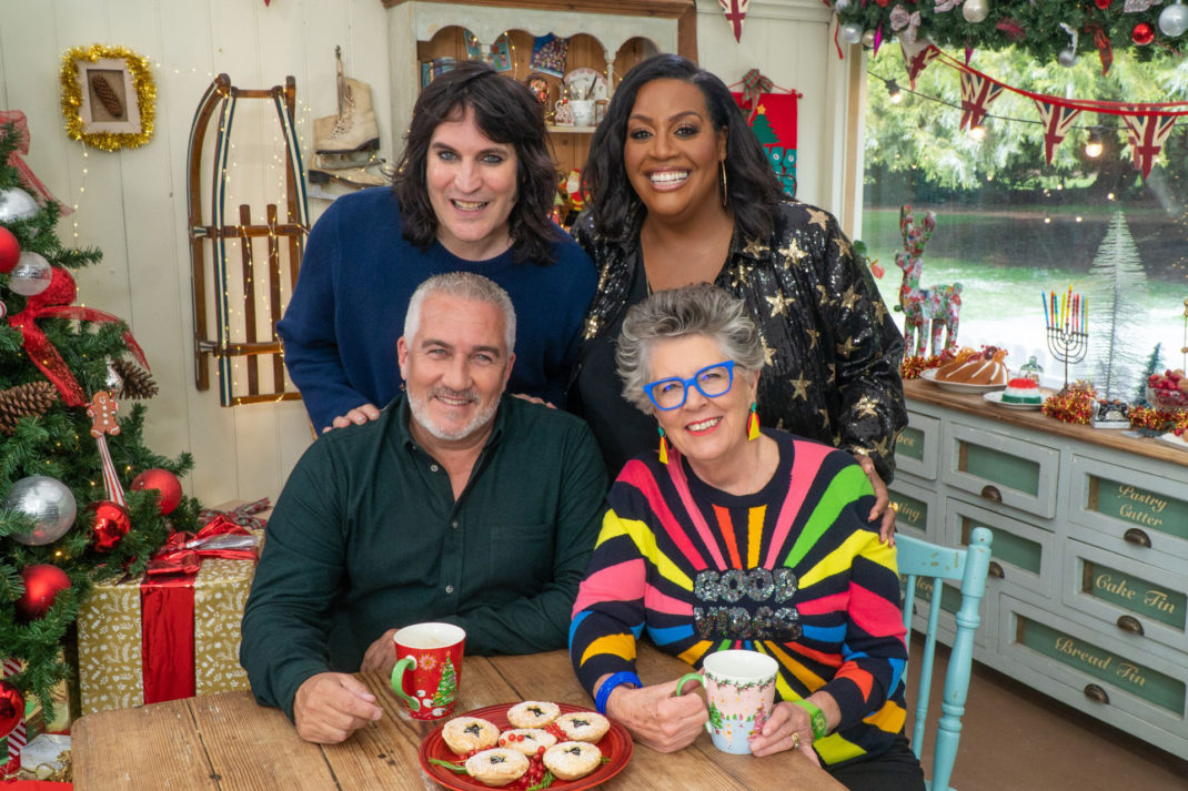 Noel, Paul, Alison and Prue in The Great Christmas Bake Off