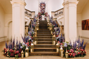 Staircase decorated with Neill Strain Floral Couture
