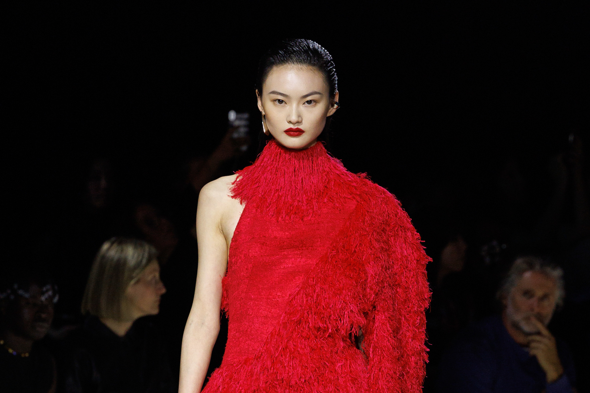 Woman with red lips and red dress