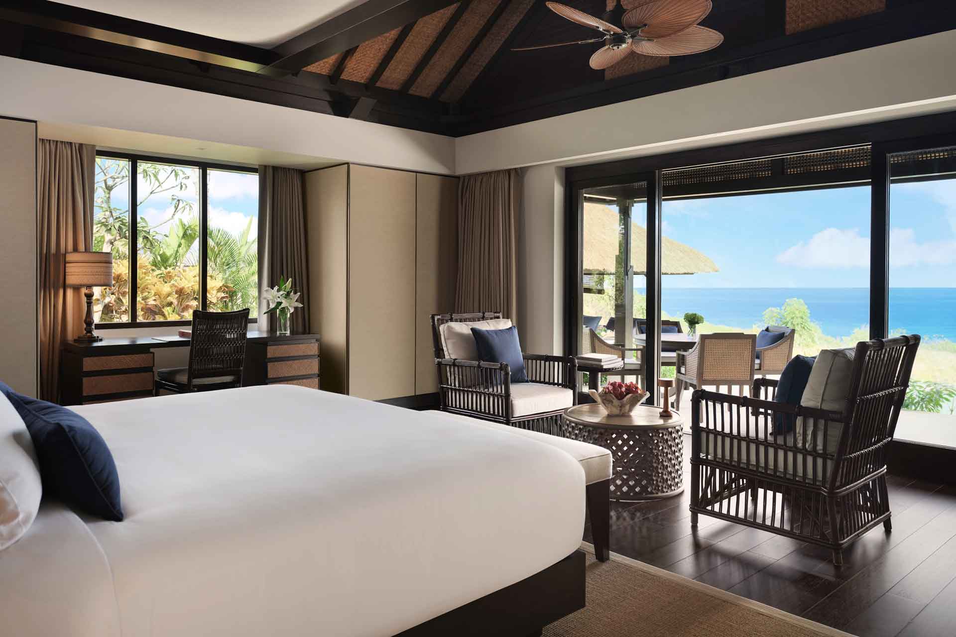 Bedroom at Raffles Bali overlooking the water