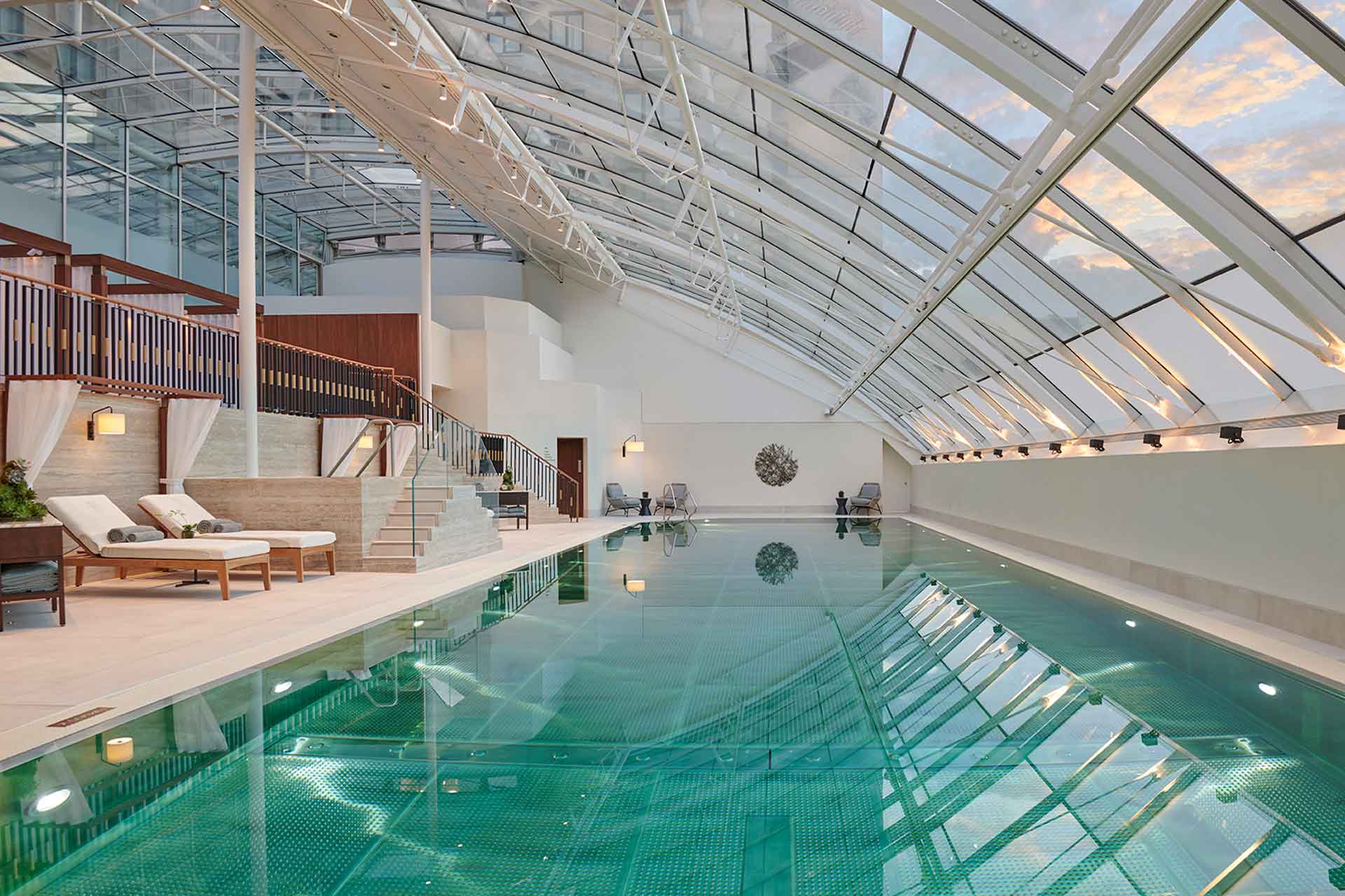 Indoor pool with curved glass roof
