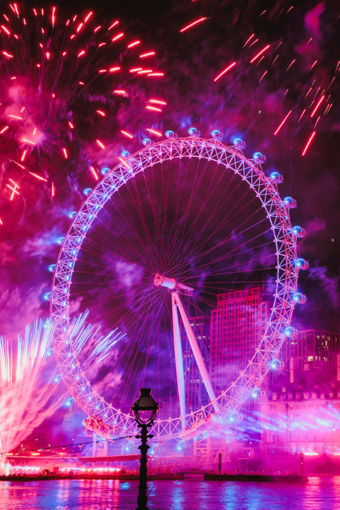 Fireworks around the London Eye on New Year's eve
