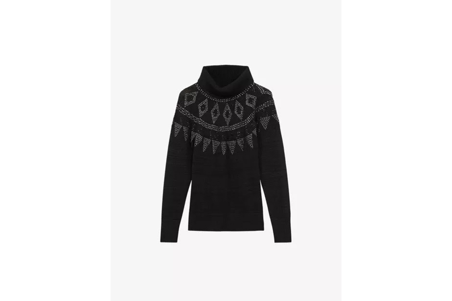 Reiss Bella Rhinestone-Embellished Fair-Isle Cotton Jumper
