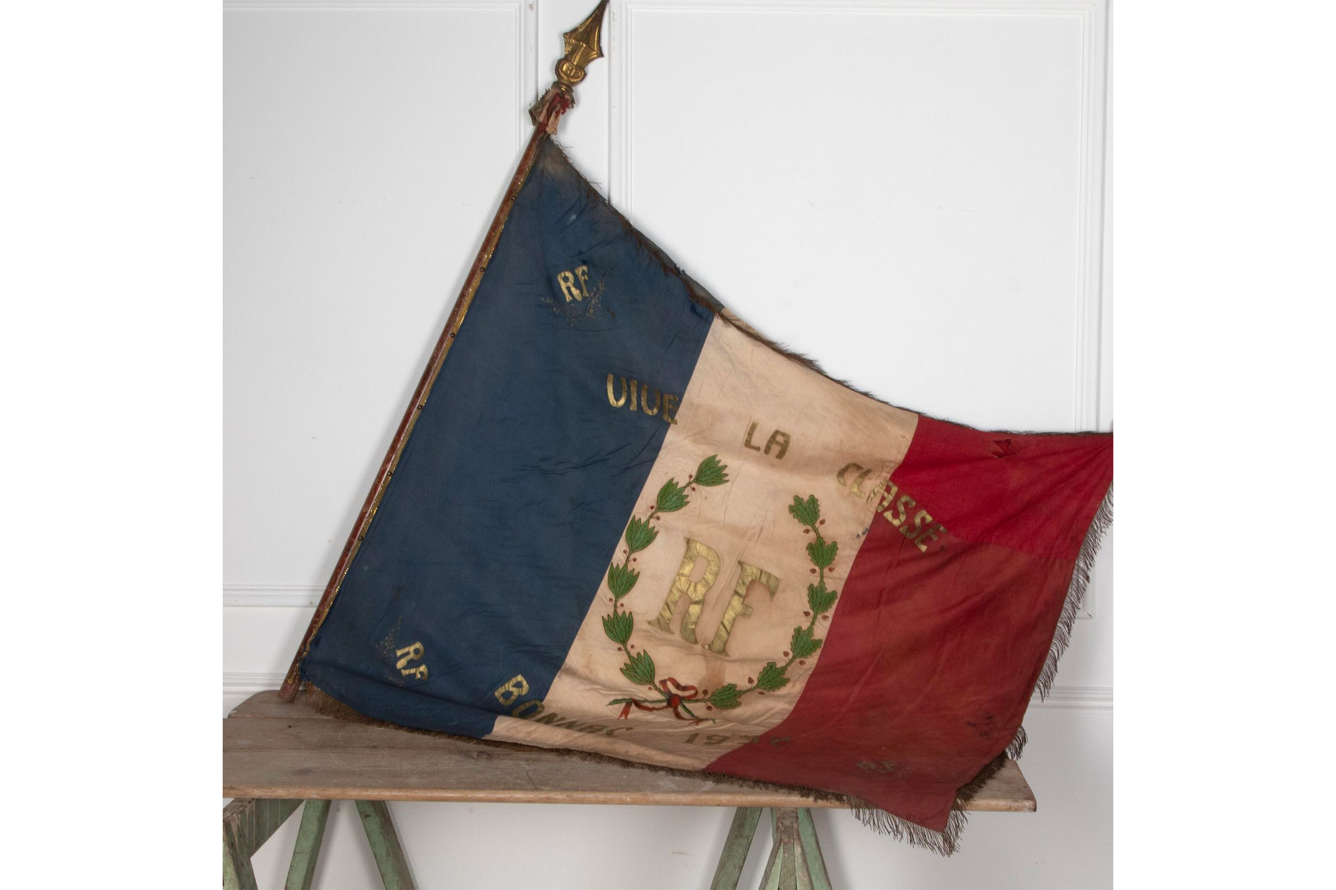 French antique handpainted marching flag