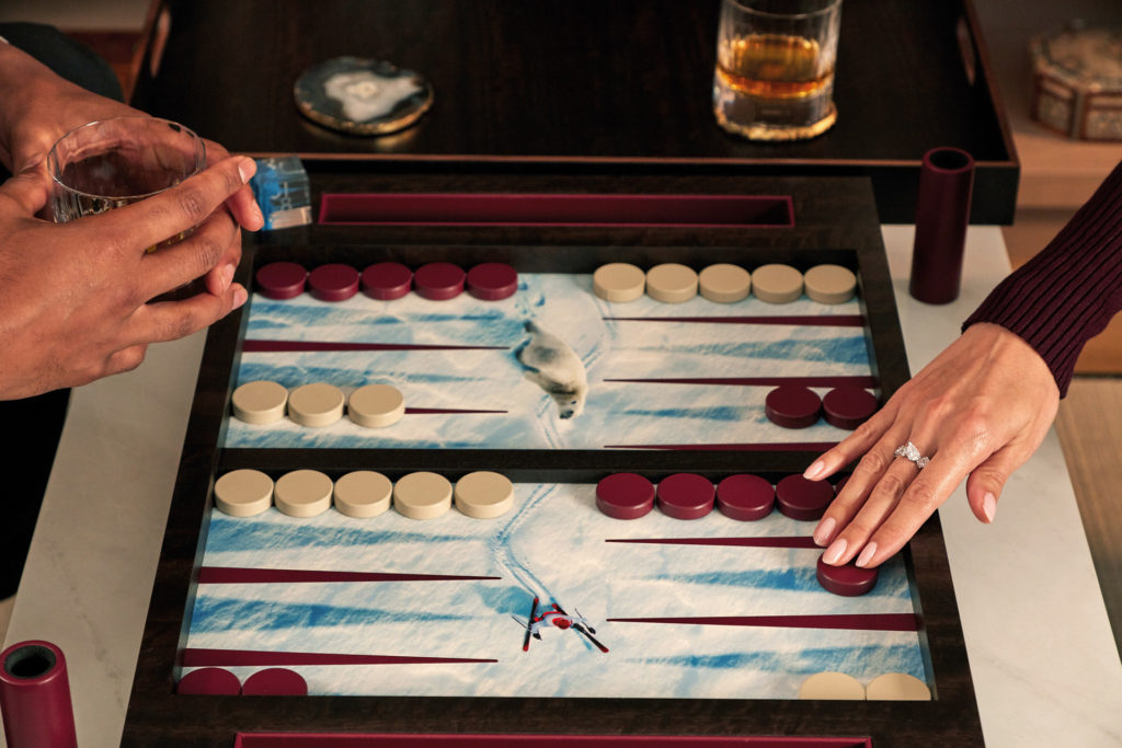 A backgammon board game designed by Alexandra Llewellyn