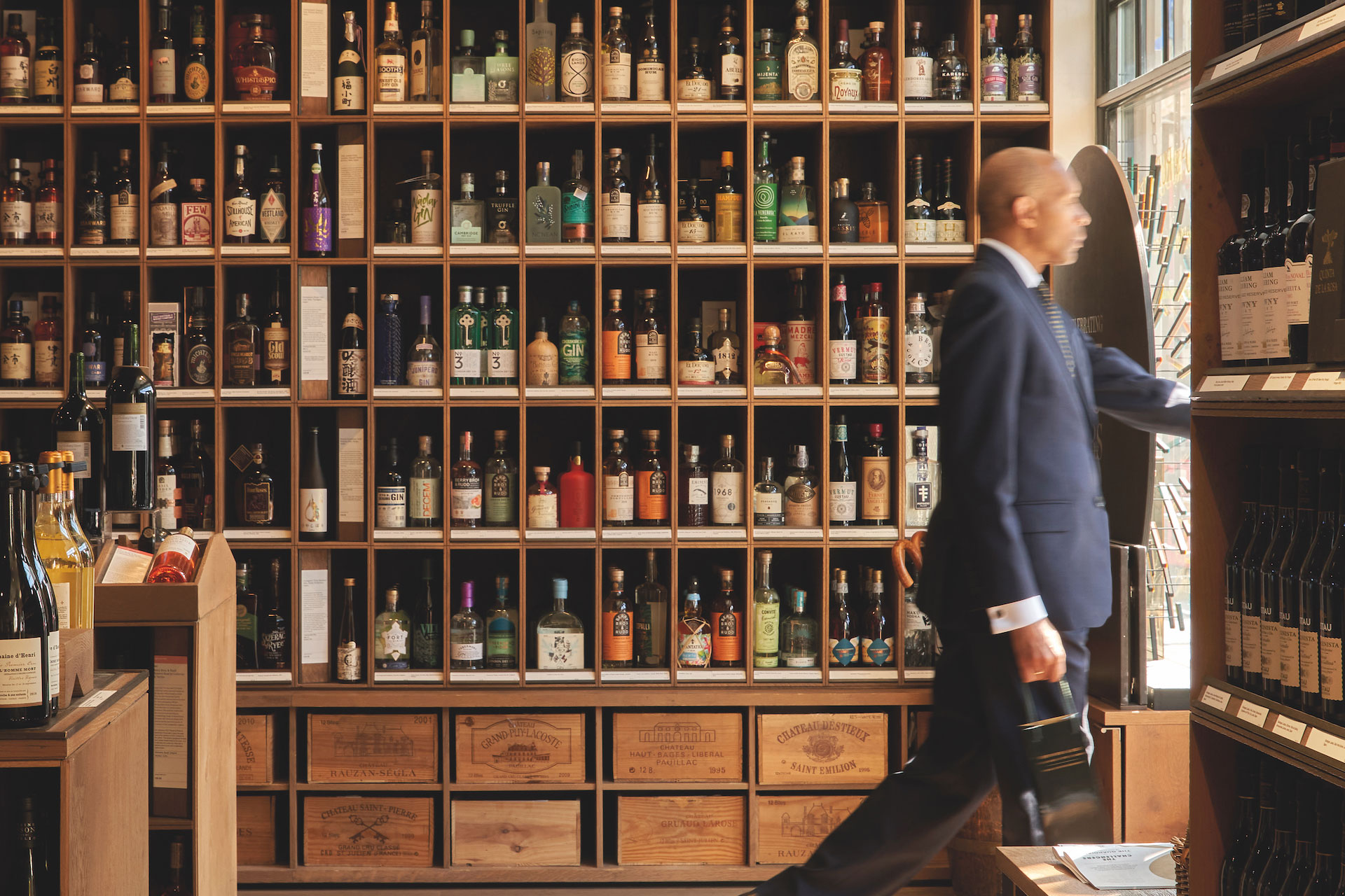 Berry Bros. & Rudd shop image showing lots of bottles of wine