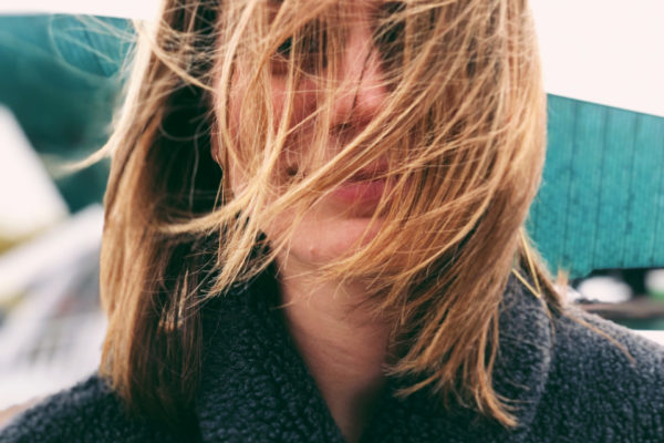 Woman with lob mom haircut