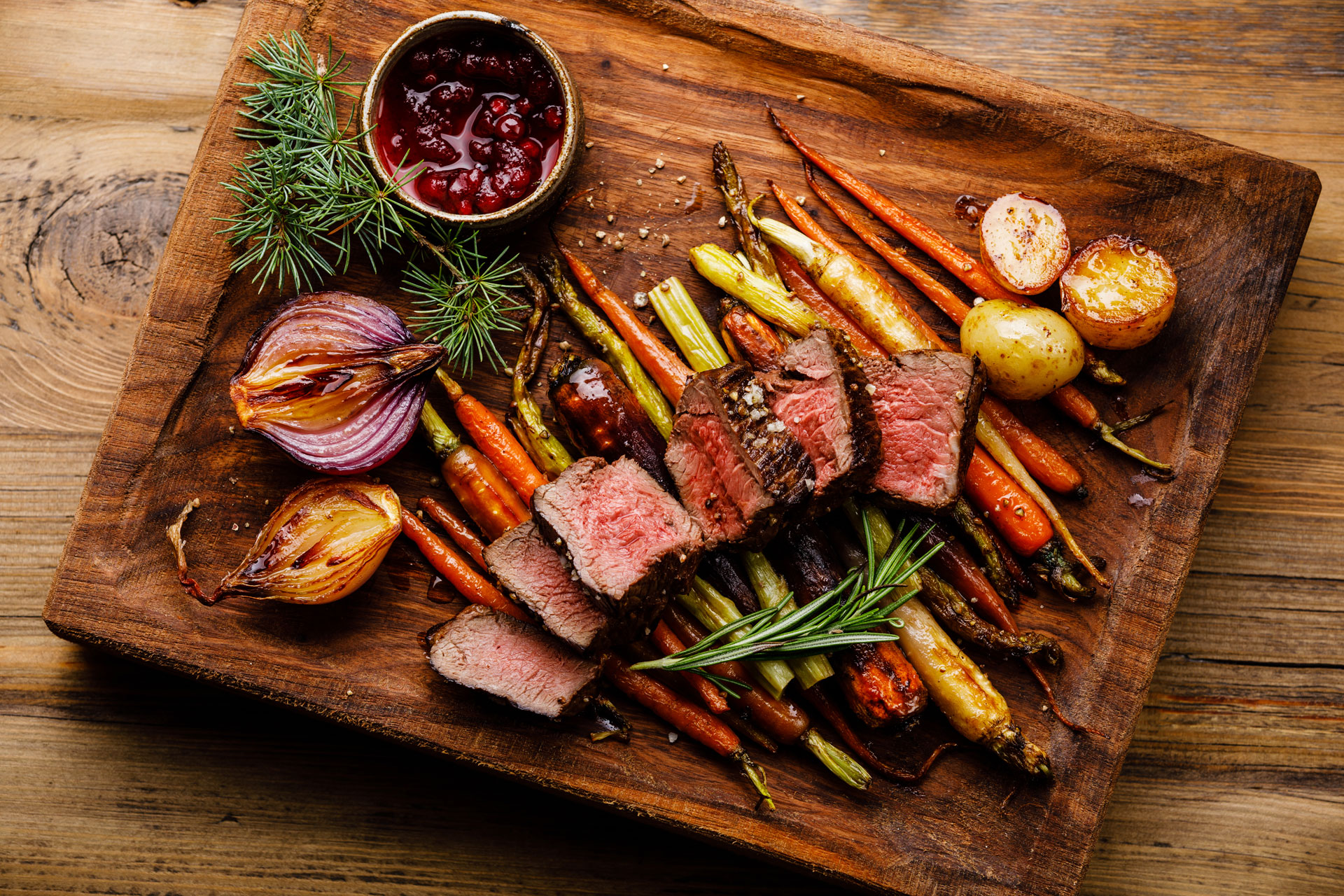 Venison steak with vegetables