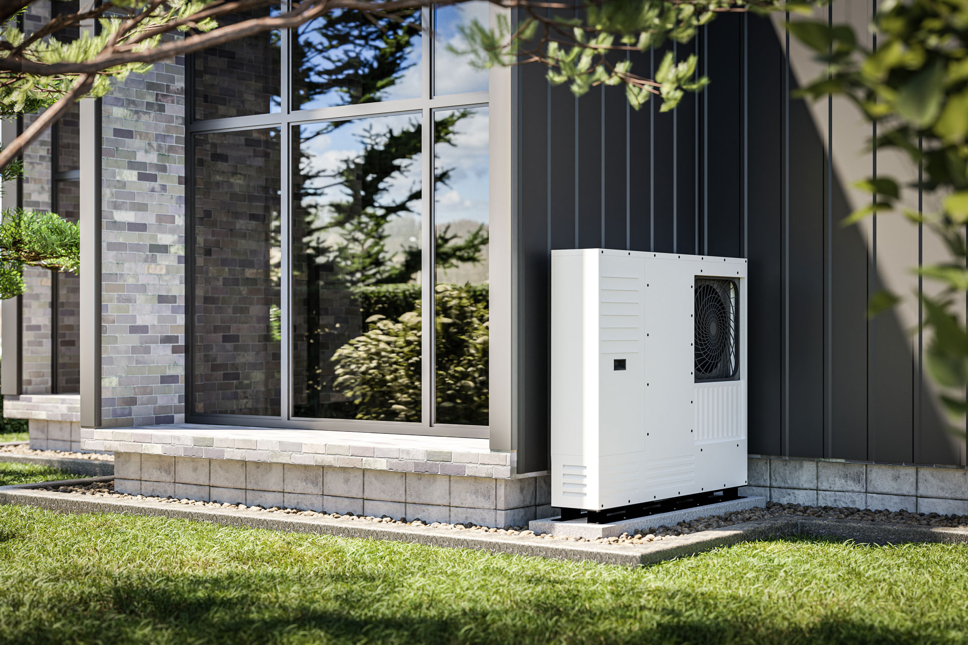 Heat pump on the side of a house