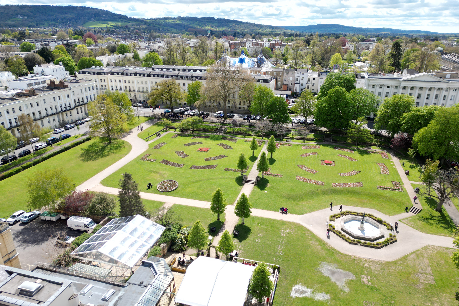 Imperial Gardens  Cheltenham Gloucestershire UK drone aerial view