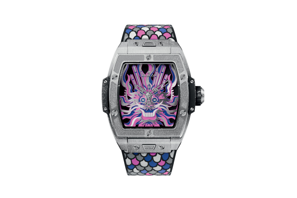 Silver and purple watch