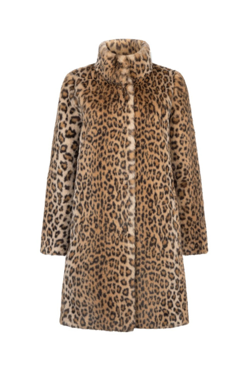 Leopard print faux fur coat