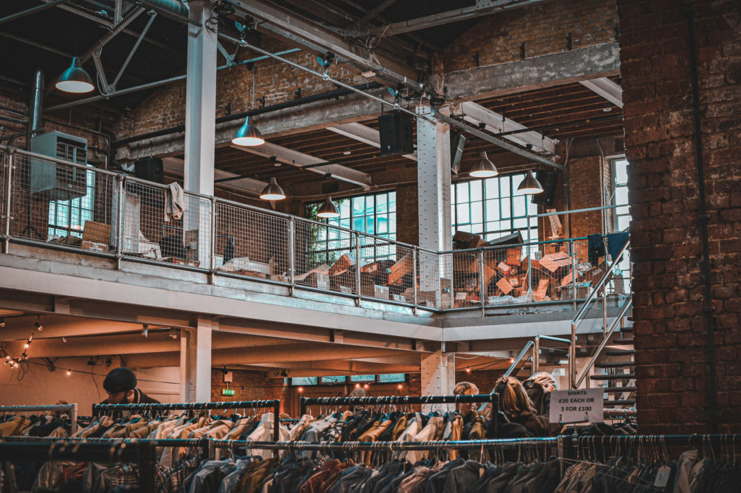 Warehouse with sample sale rails