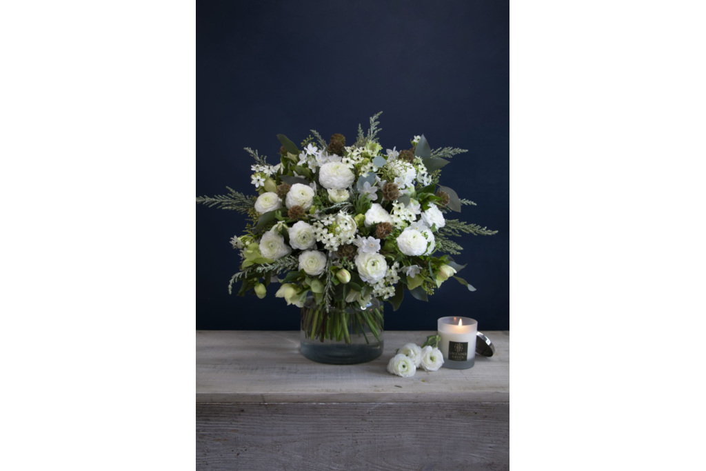 Bouquet of flowers on navy background
