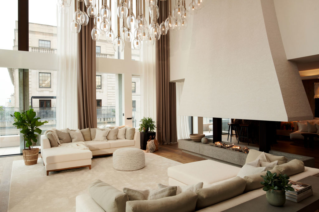 Living area in the penthouse suite at 1 Hotel Mayfair