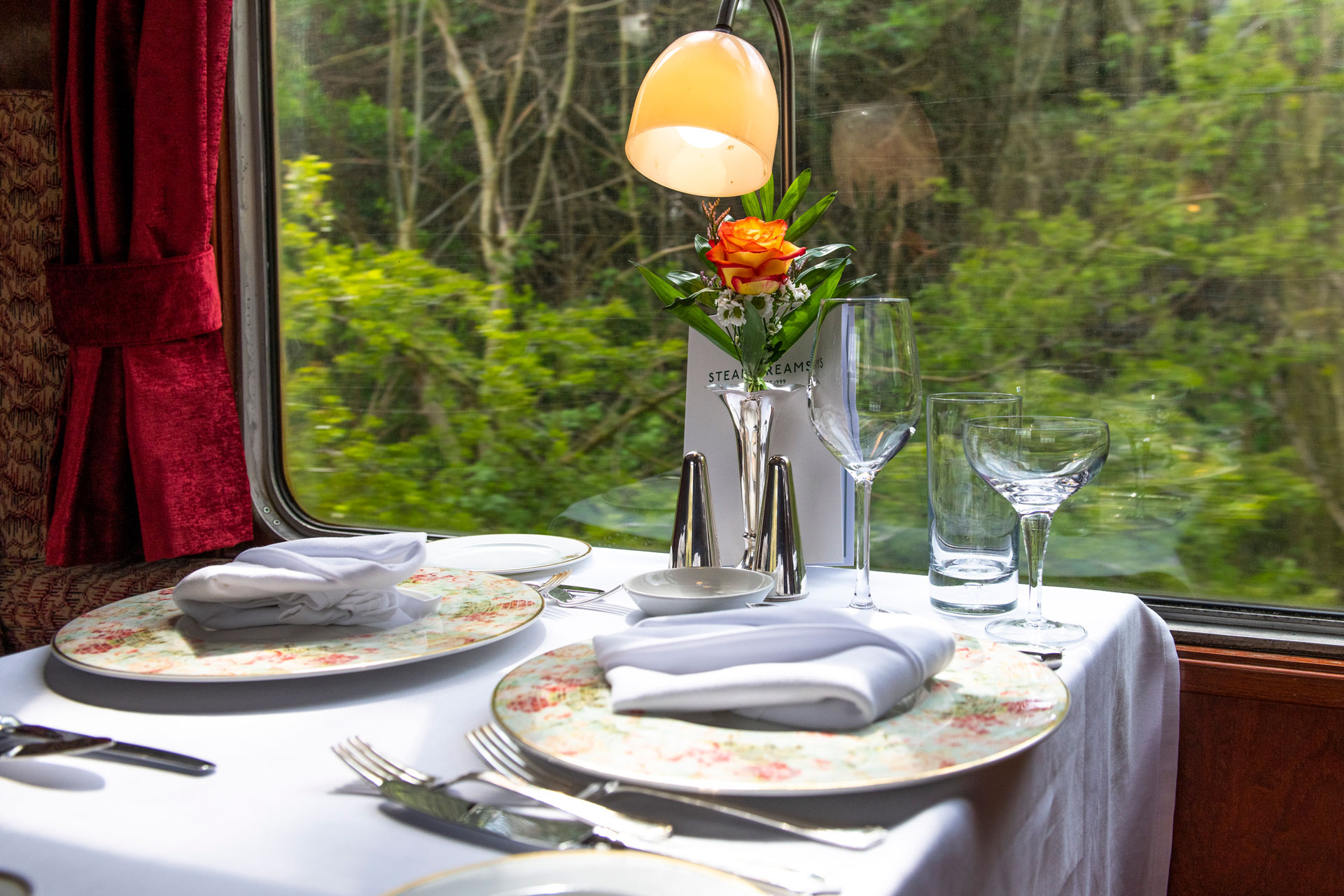 Dining table on a steam train