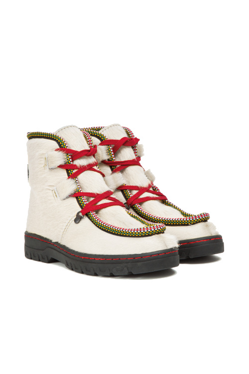 Cream boots with red laces
