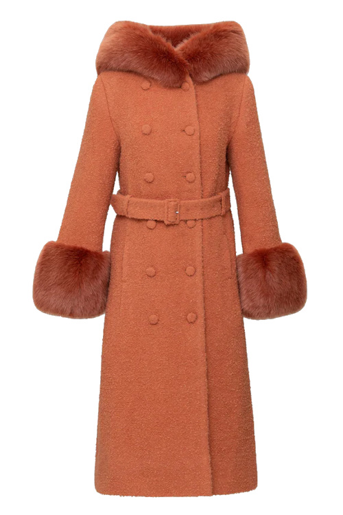 Pink/orange coat with faux fur trim